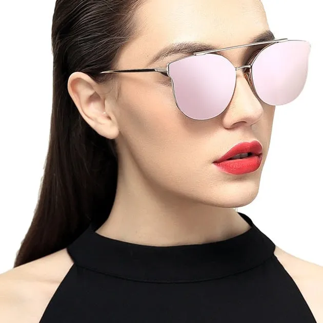 Women's Classic Cat Eye Designer Mirror Uv400 Lenses Sunglasses
