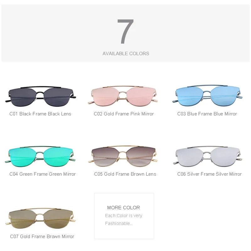 Women's Classic Cat Eye Designer Mirror Uv400 Lenses Sunglasses