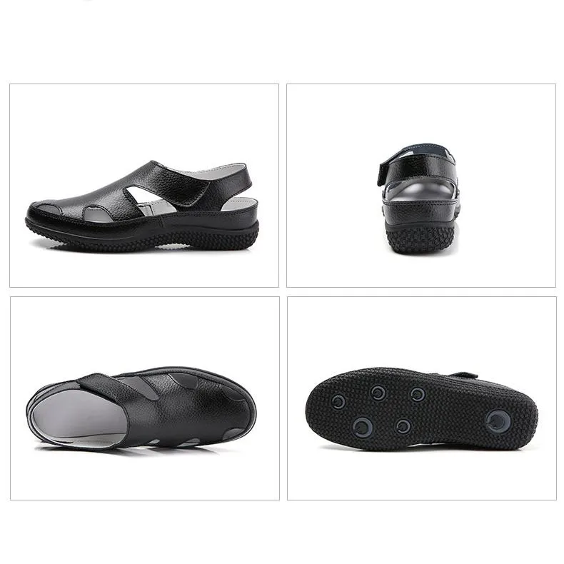 Women's closed toe hollow magic tape sandals comfy walking driving loafers shoes
