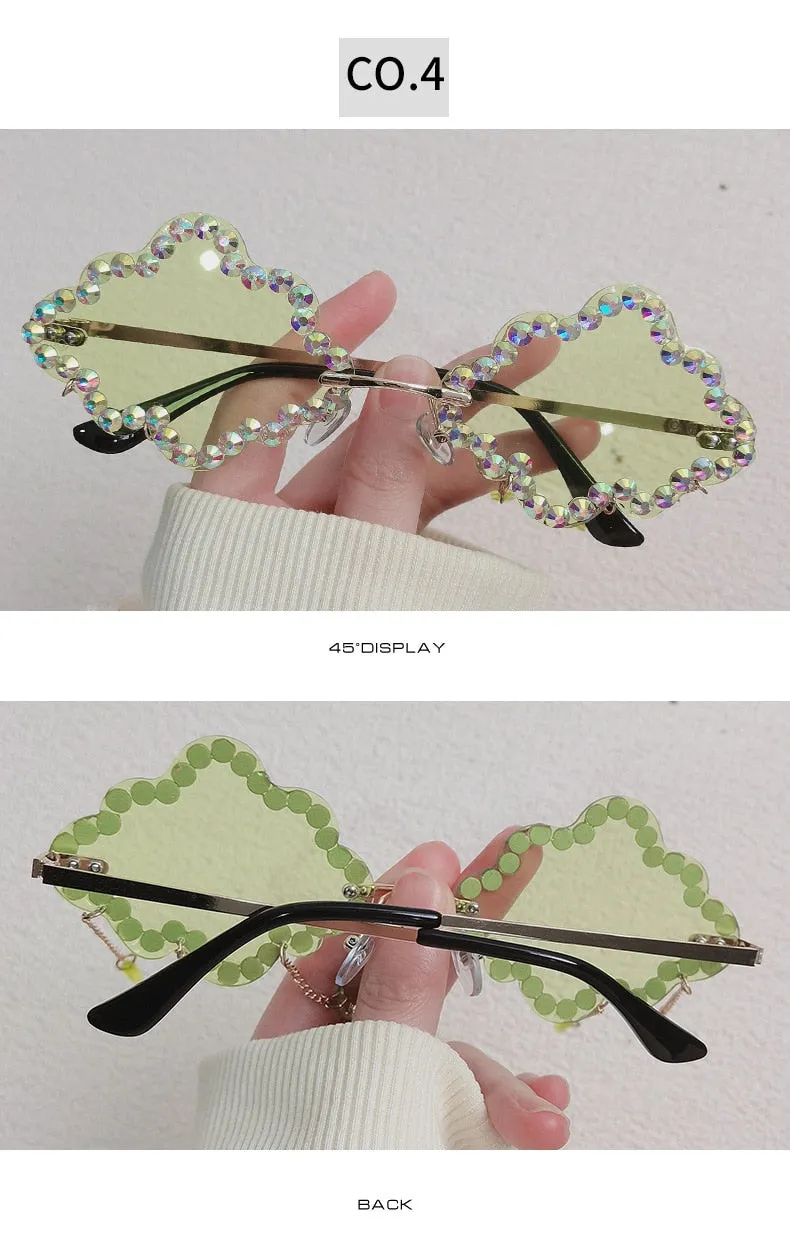 Women's Crystal Rhinestone Clouds Shape Tassel Rimless Sunglasses