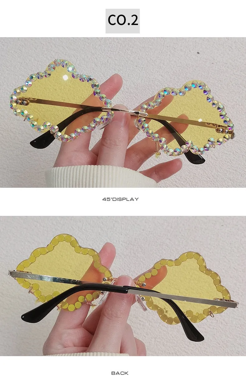 Women's Crystal Rhinestone Clouds Shape Tassel Rimless Sunglasses