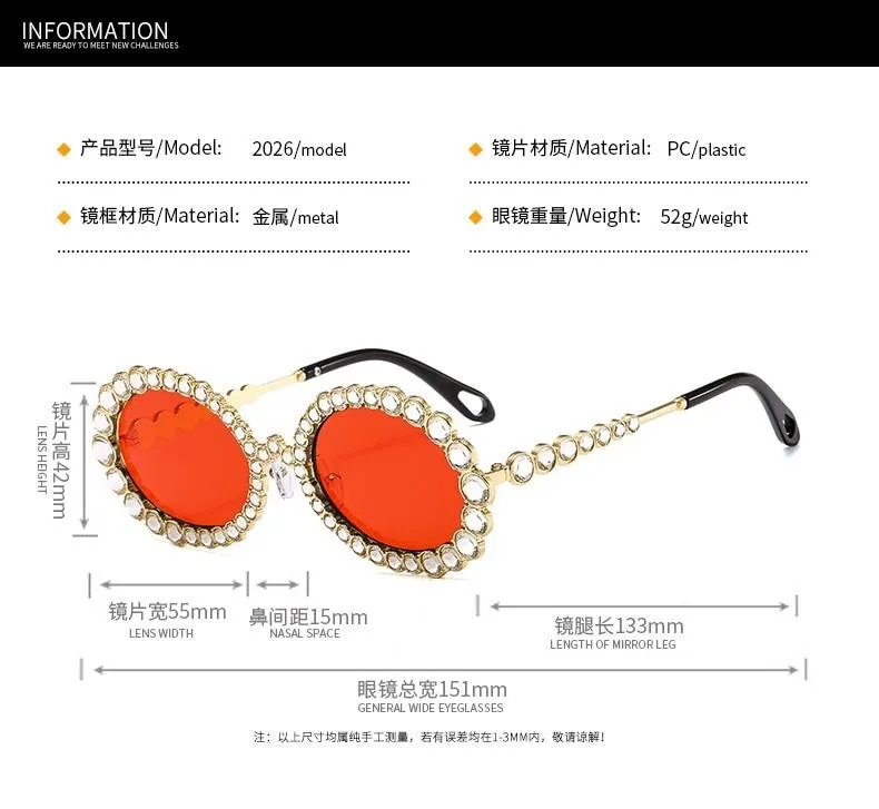 Women's Crystal Rhinestone Gold Champagne Metal Frame Oval Sunglasses on Clearance
