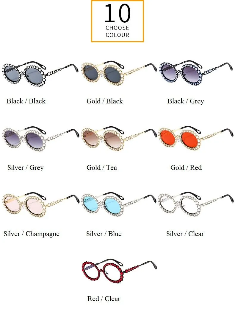 Women's Crystal Rhinestone Gold Champagne Metal Frame Oval Sunglasses on Clearance