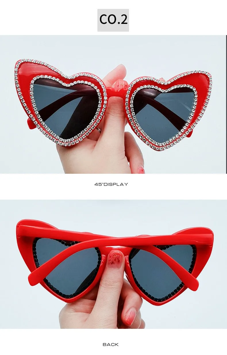 Women's Designer Heart Bling Crystal Diamond Luxury Eyewear Sunglasses