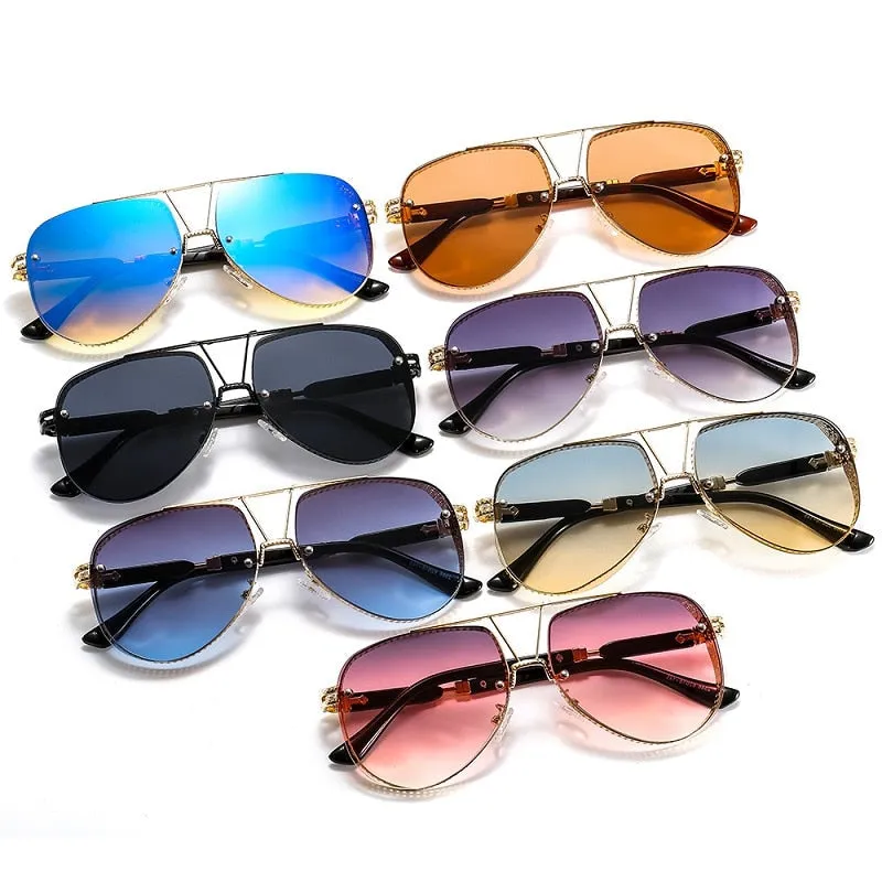Women's Designer Metal Alloy Frame Hollow Pattern Oval Sunglasses