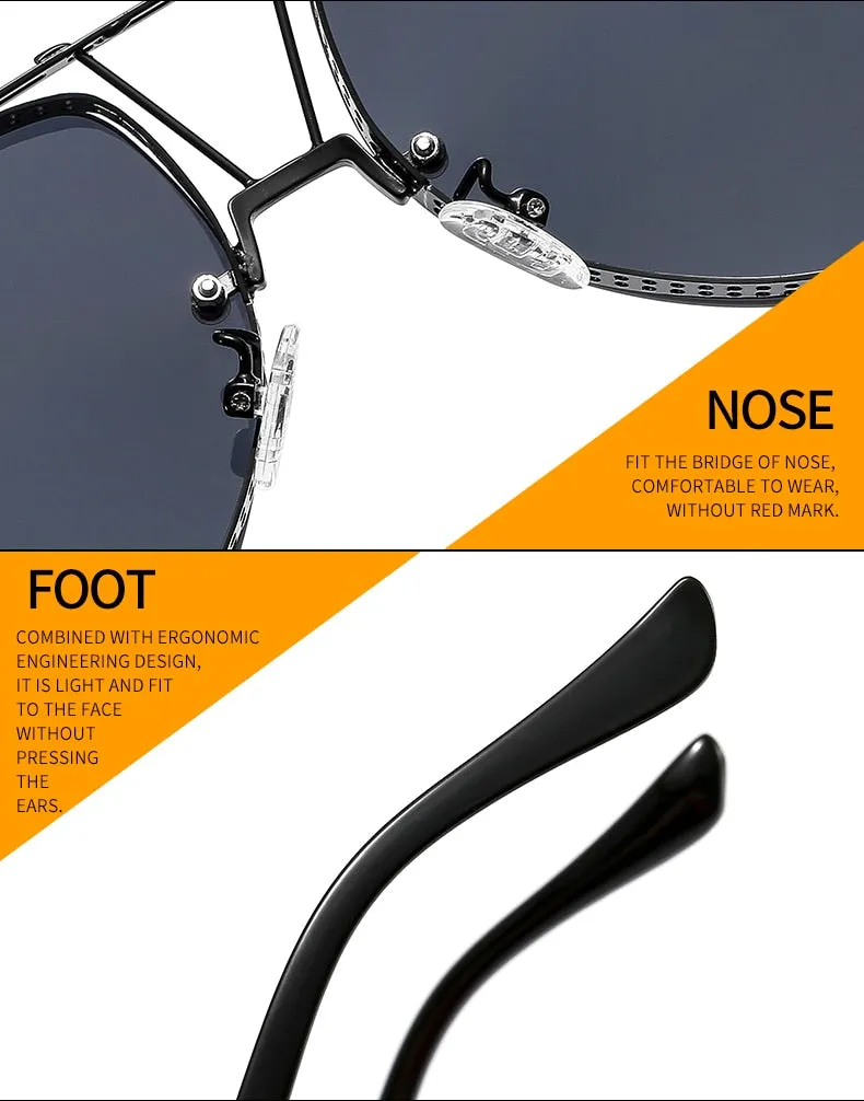 Women's Designer Metal Alloy Frame Hollow Pattern Oval Sunglasses