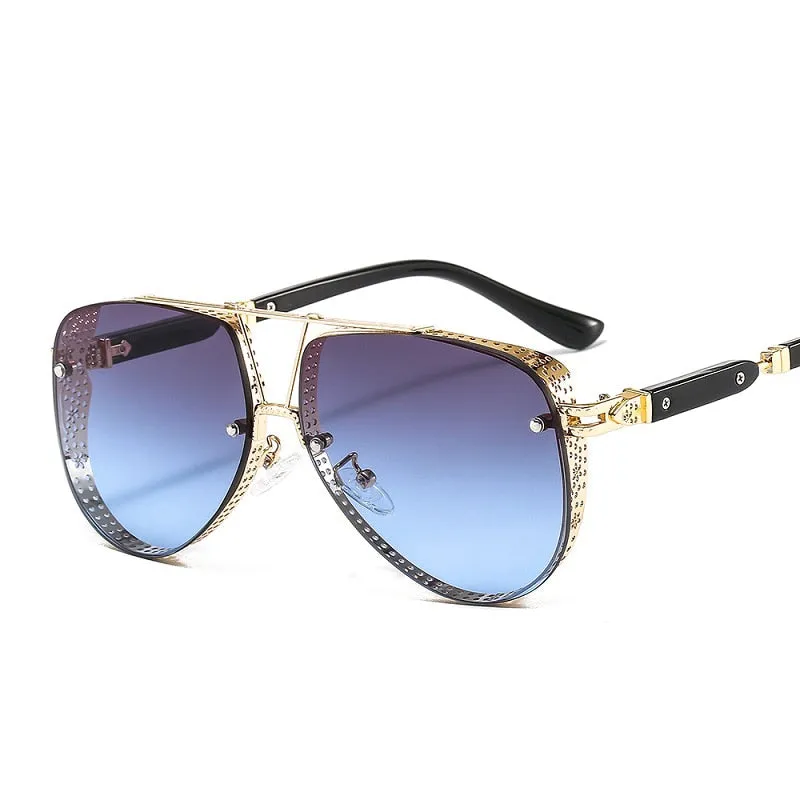 Women's Designer Metal Alloy Frame Hollow Pattern Oval Sunglasses