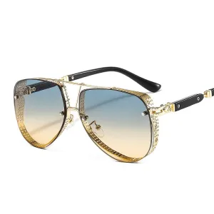 Women's Designer Metal Alloy Frame Hollow Pattern Oval Sunglasses