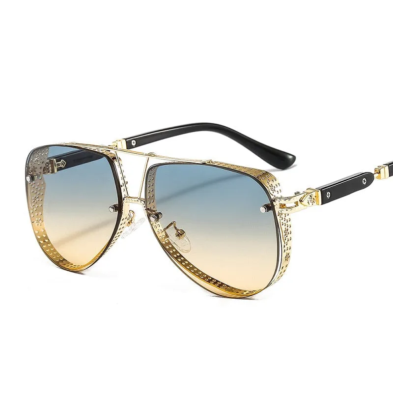 Women's Designer Metal Alloy Frame Hollow Pattern Oval Sunglasses