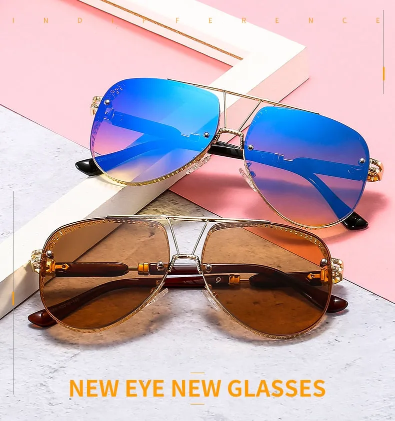 Women's Designer Metal Alloy Frame Hollow Pattern Oval Sunglasses