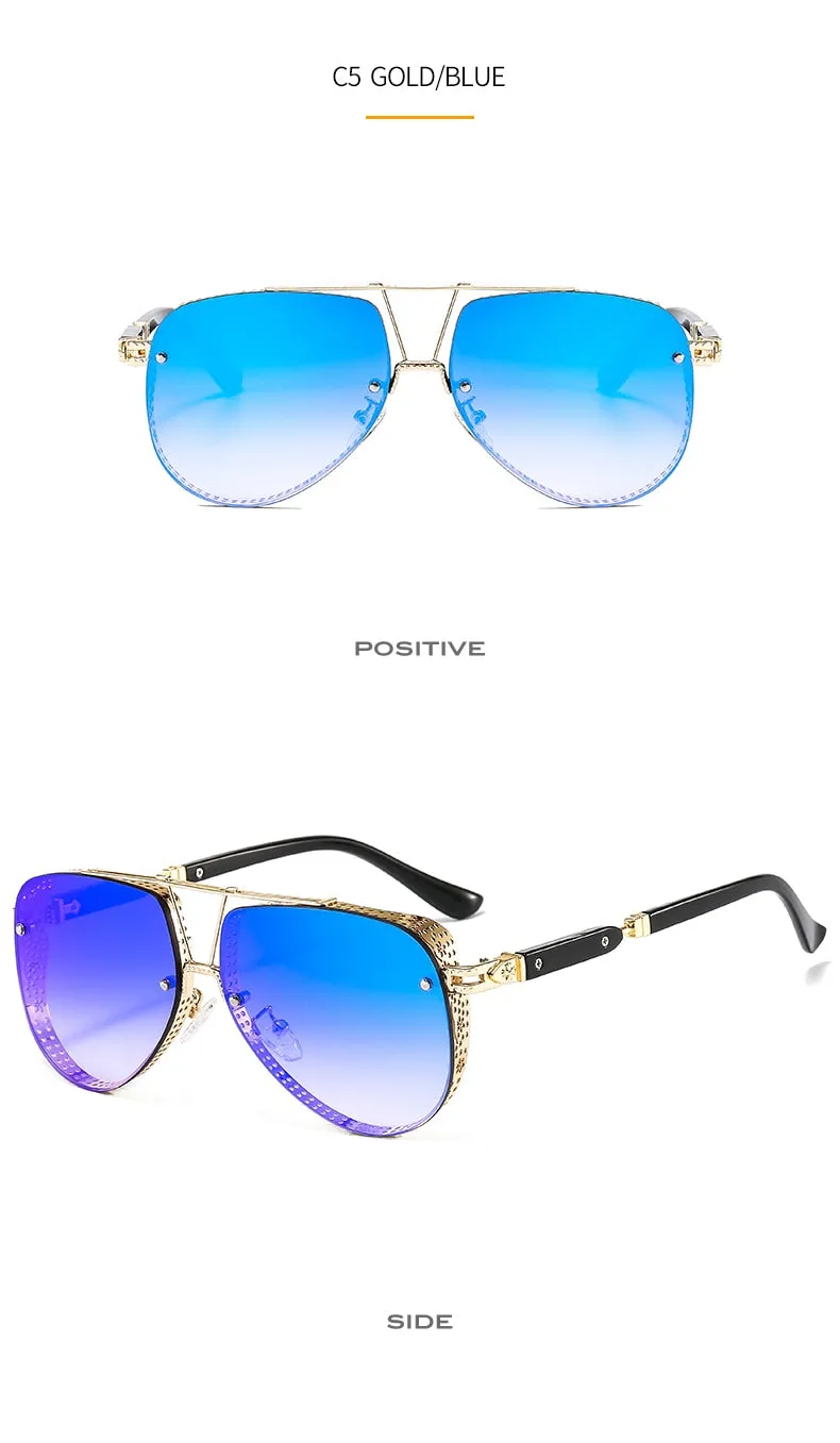 Women's Designer Metal Alloy Frame Hollow Pattern Oval Sunglasses