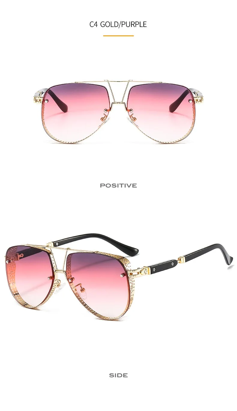 Women's Designer Metal Alloy Frame Hollow Pattern Oval Sunglasses