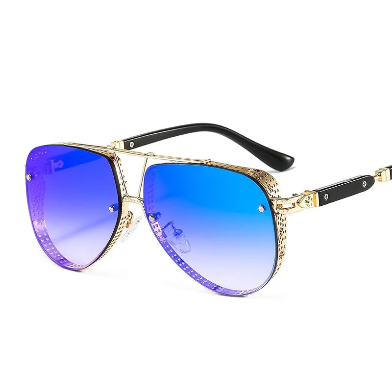 Women's Designer Metal Alloy Frame Hollow Pattern Oval Sunglasses