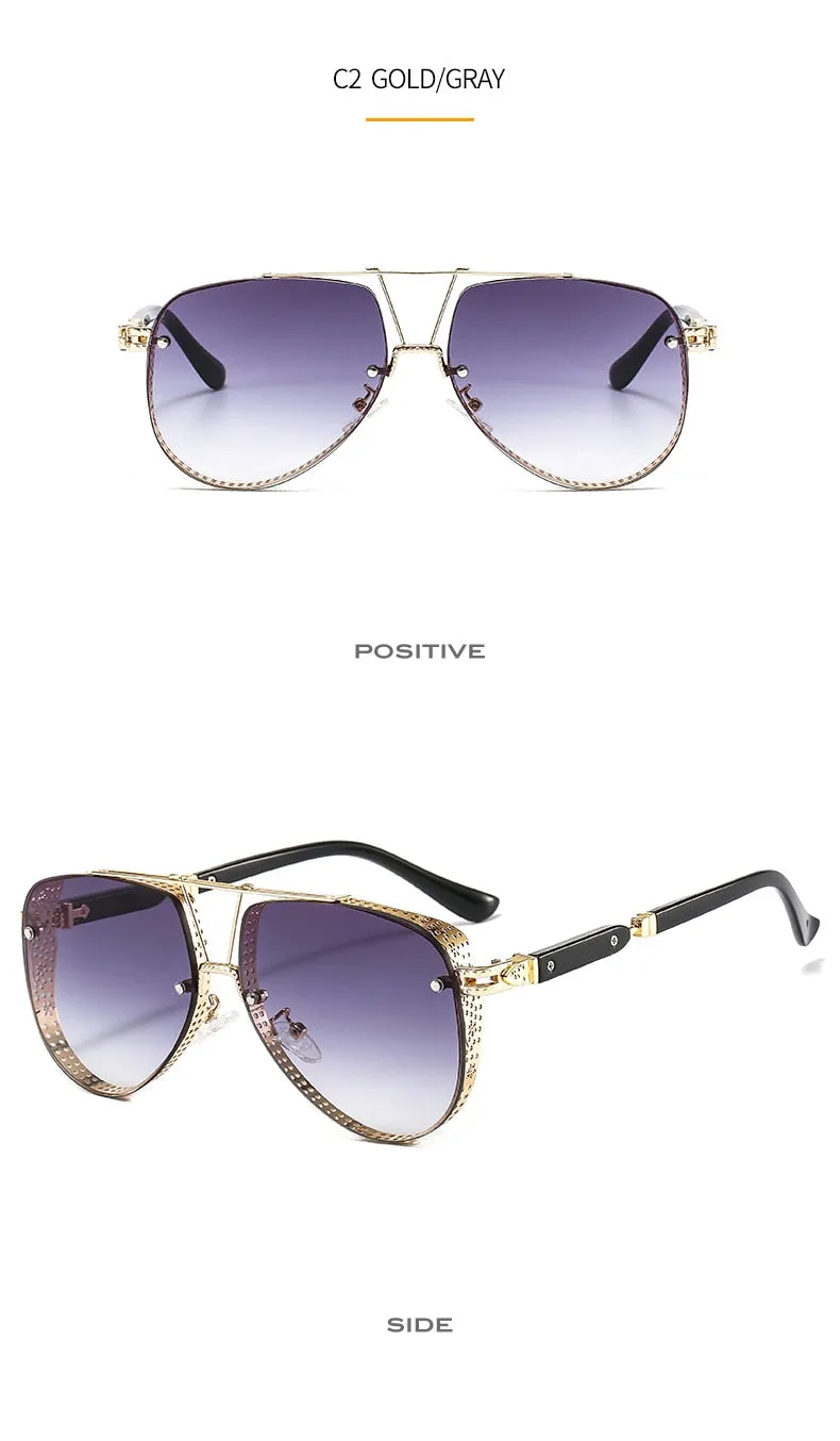 Women's Designer Metal Alloy Frame Hollow Pattern Oval Sunglasses