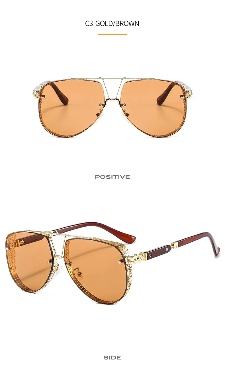 Women's Designer Metal Alloy Frame Hollow Pattern Oval Sunglasses
