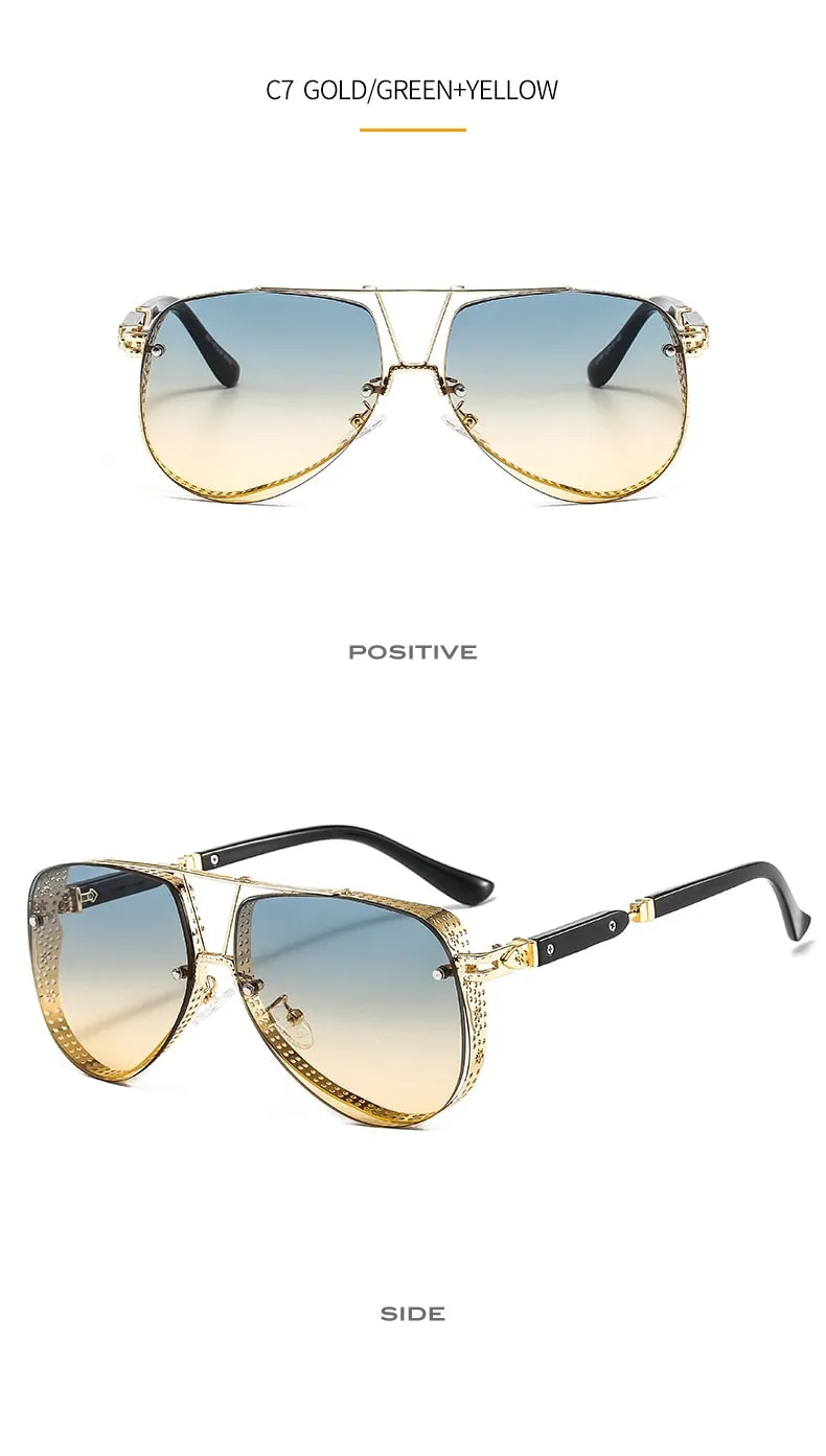 Women's Designer Metal Alloy Frame Hollow Pattern Oval Sunglasses