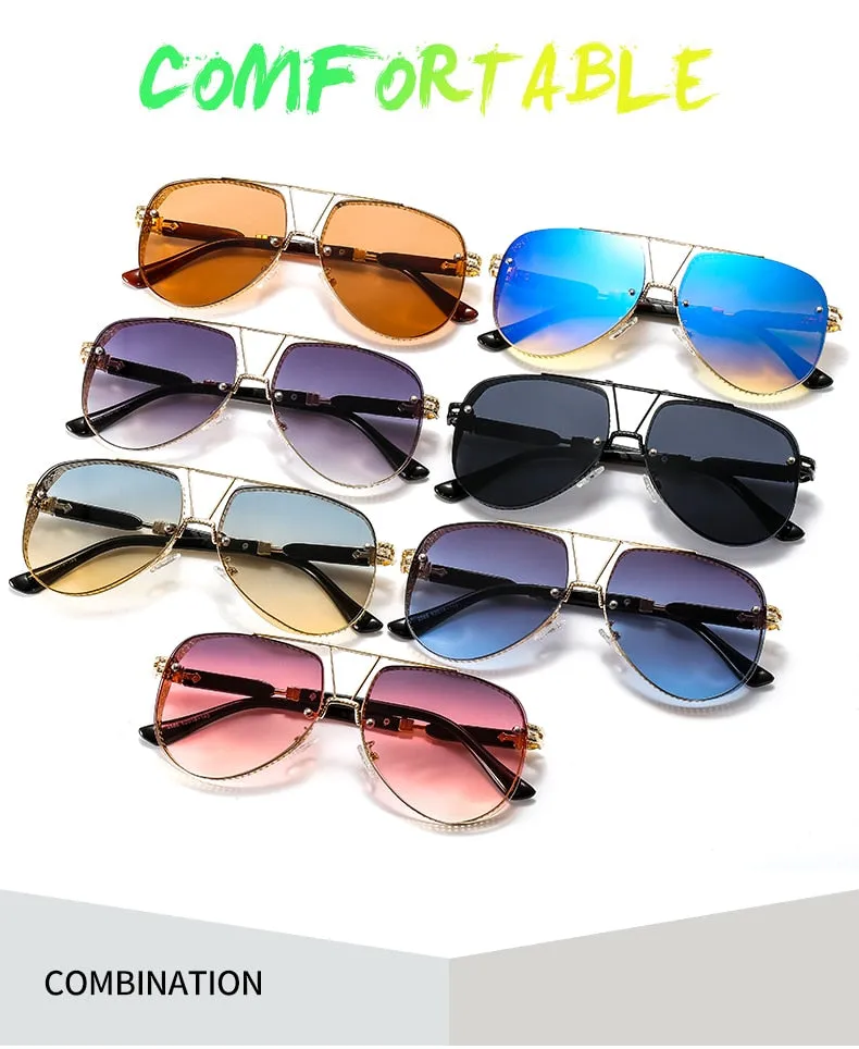 Women's Designer Metal Alloy Frame Hollow Pattern Oval Sunglasses