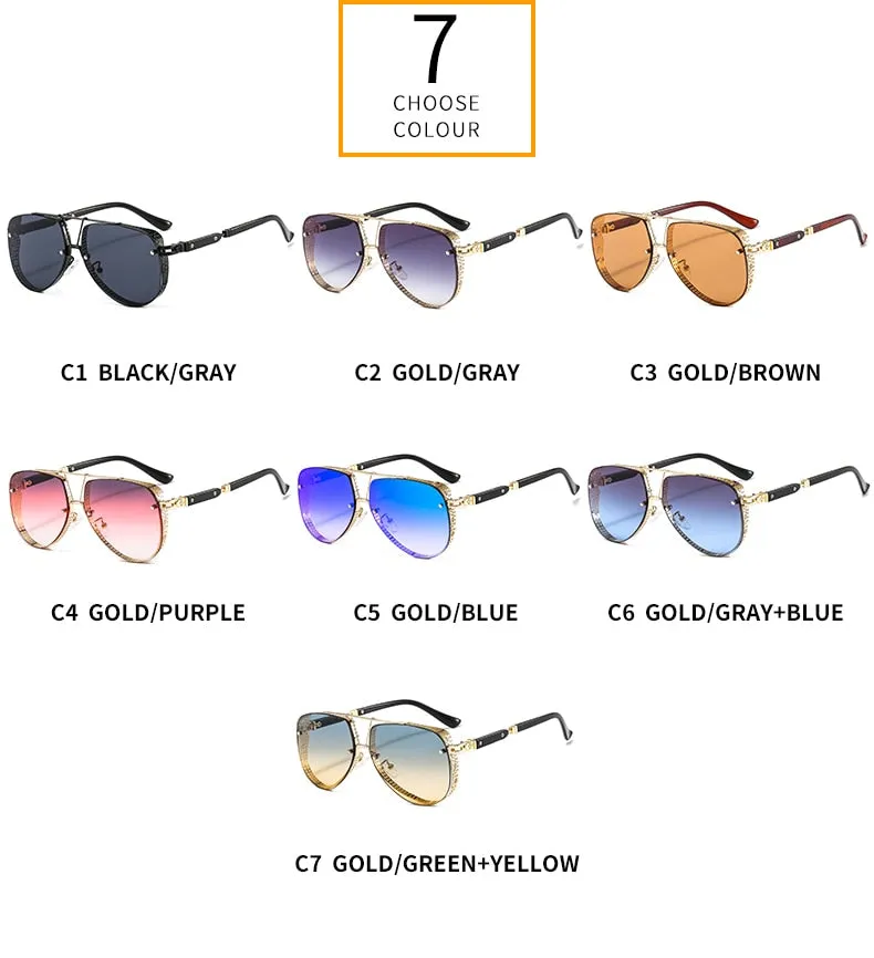 Women's Designer Metal Alloy Frame Hollow Pattern Oval Sunglasses