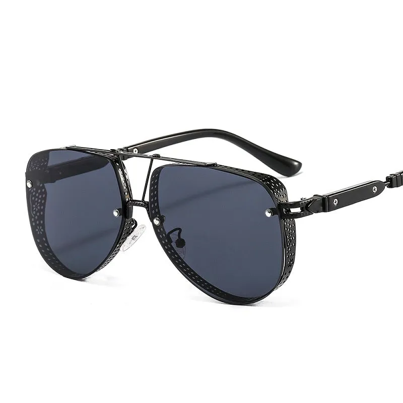 Women's Designer Metal Alloy Frame Hollow Pattern Oval Sunglasses