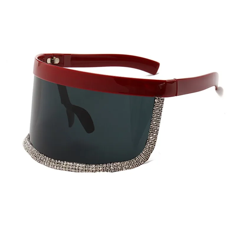 Women's Diamond Oversized Shield Visor Windproof UV400 Sunglasses