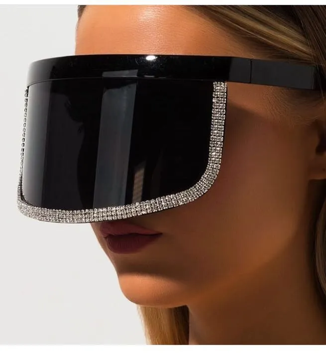 Women's Diamond Oversized Shield Visor Windproof UV400 Sunglasses