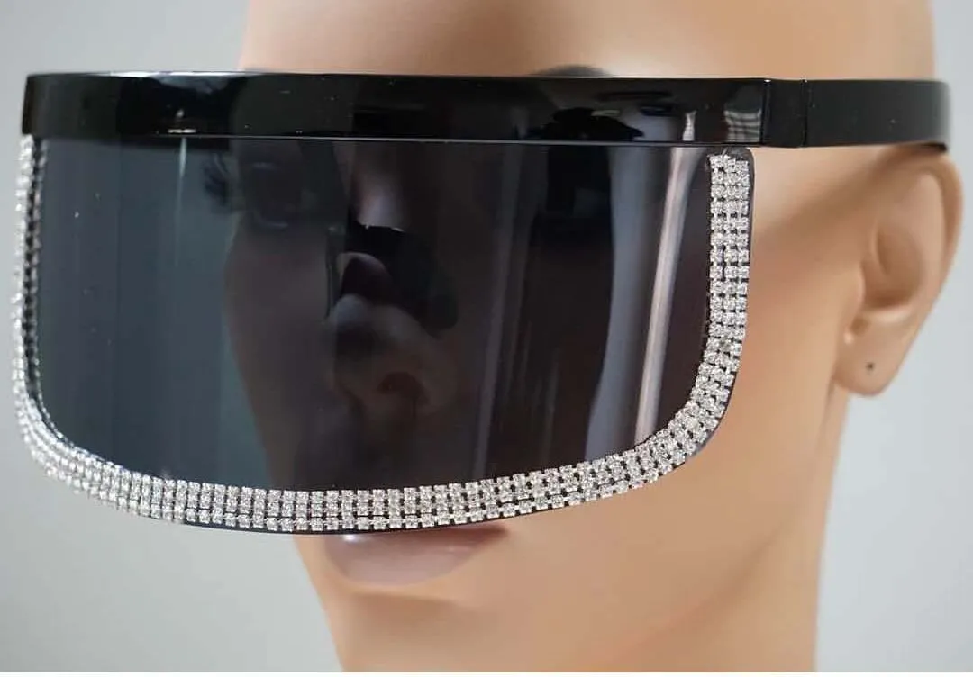 Women's Diamond Oversized Shield Visor Windproof UV400 Sunglasses