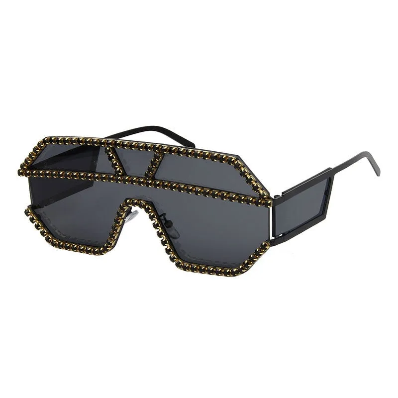 Women's Fashion Oversized Square Rhinestone Eyewear Sunglasses