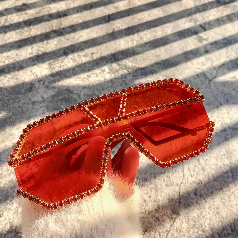 Women's Fashion Oversized Square Rhinestone Eyewear Sunglasses