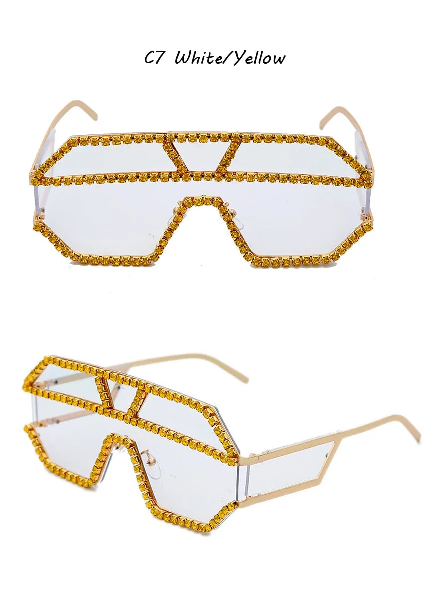 Women's Fashion Oversized Square Rhinestone Eyewear Sunglasses