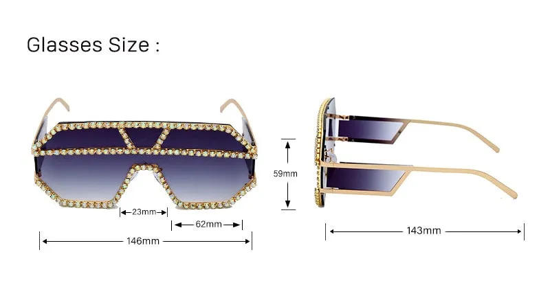 Women's Fashion Oversized Square Rhinestone Eyewear Sunglasses