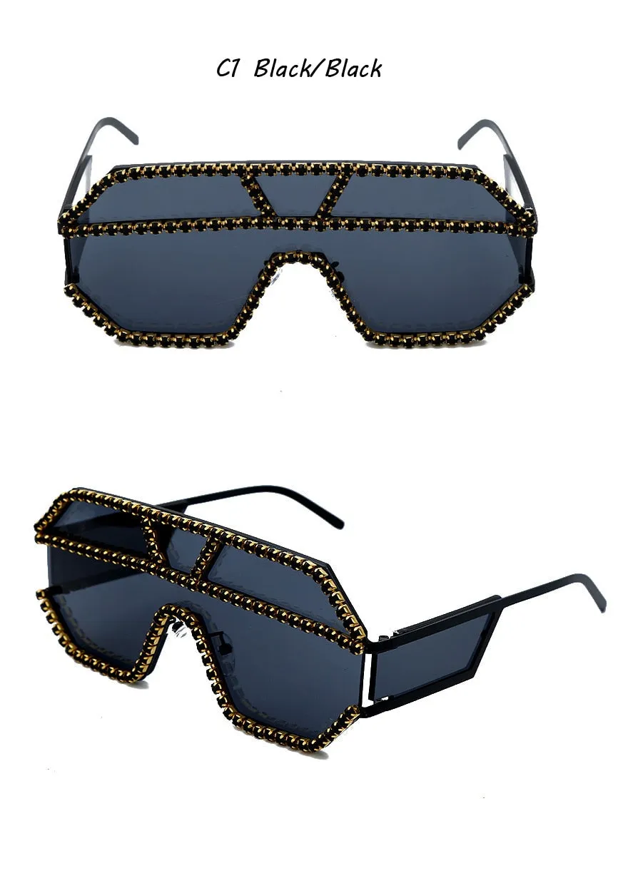 Women's Fashion Oversized Square Rhinestone Eyewear Sunglasses