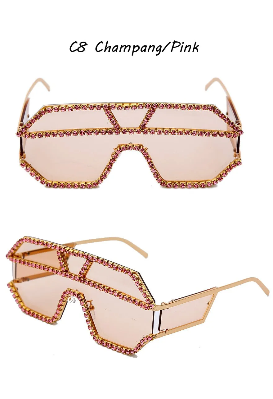 Women's Fashion Oversized Square Rhinestone Eyewear Sunglasses