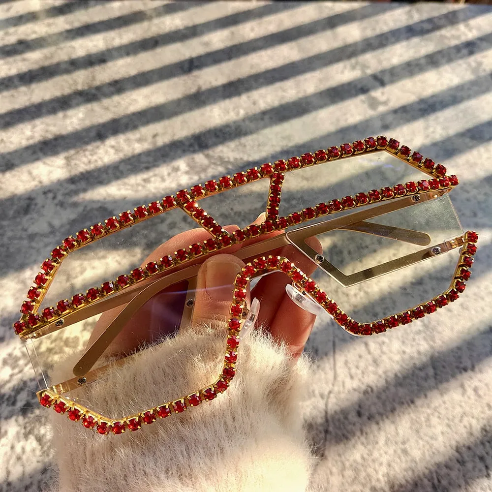 Women's Fashion Oversized Square Rhinestone Eyewear Sunglasses