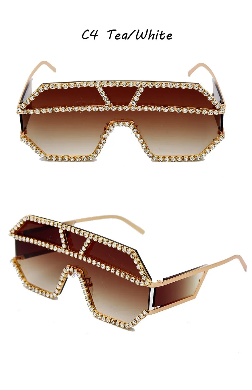 Women's Fashion Oversized Square Rhinestone Eyewear Sunglasses