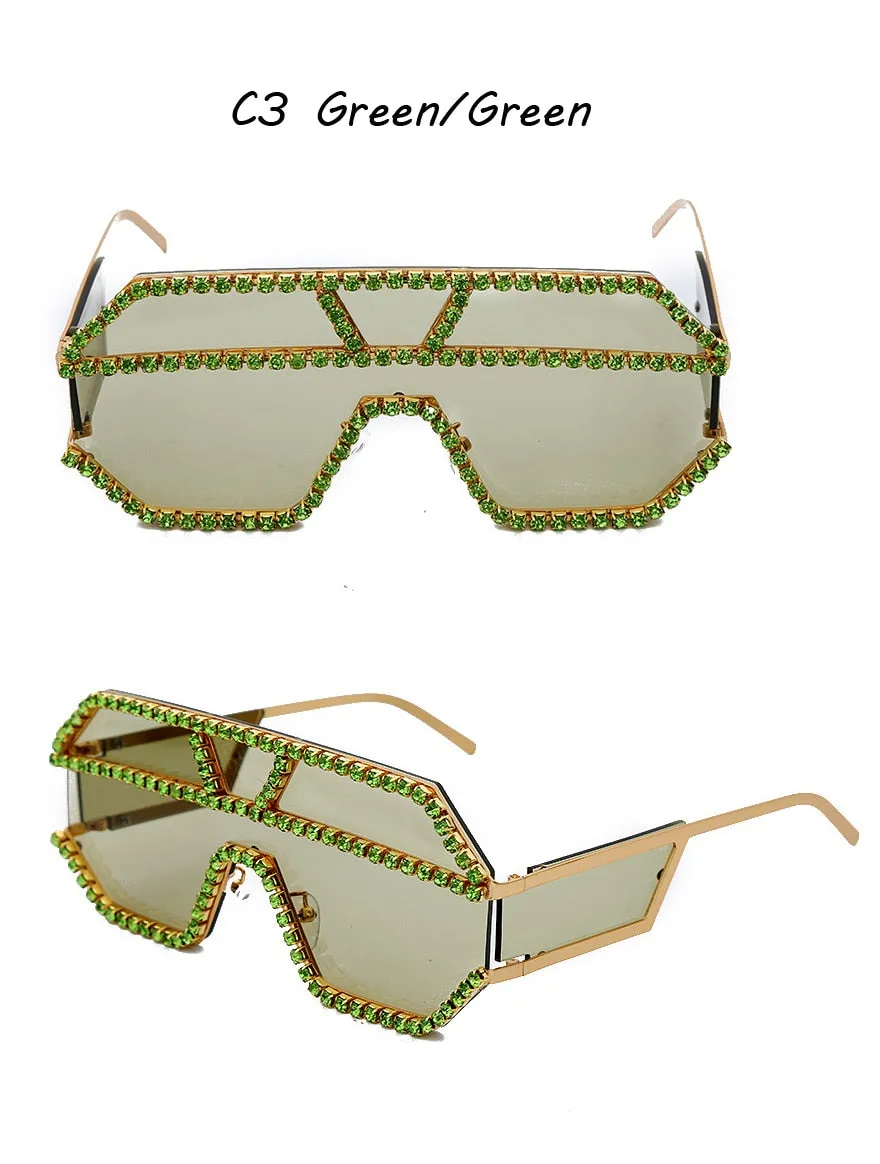 Women's Fashion Oversized Square Rhinestone Eyewear Sunglasses