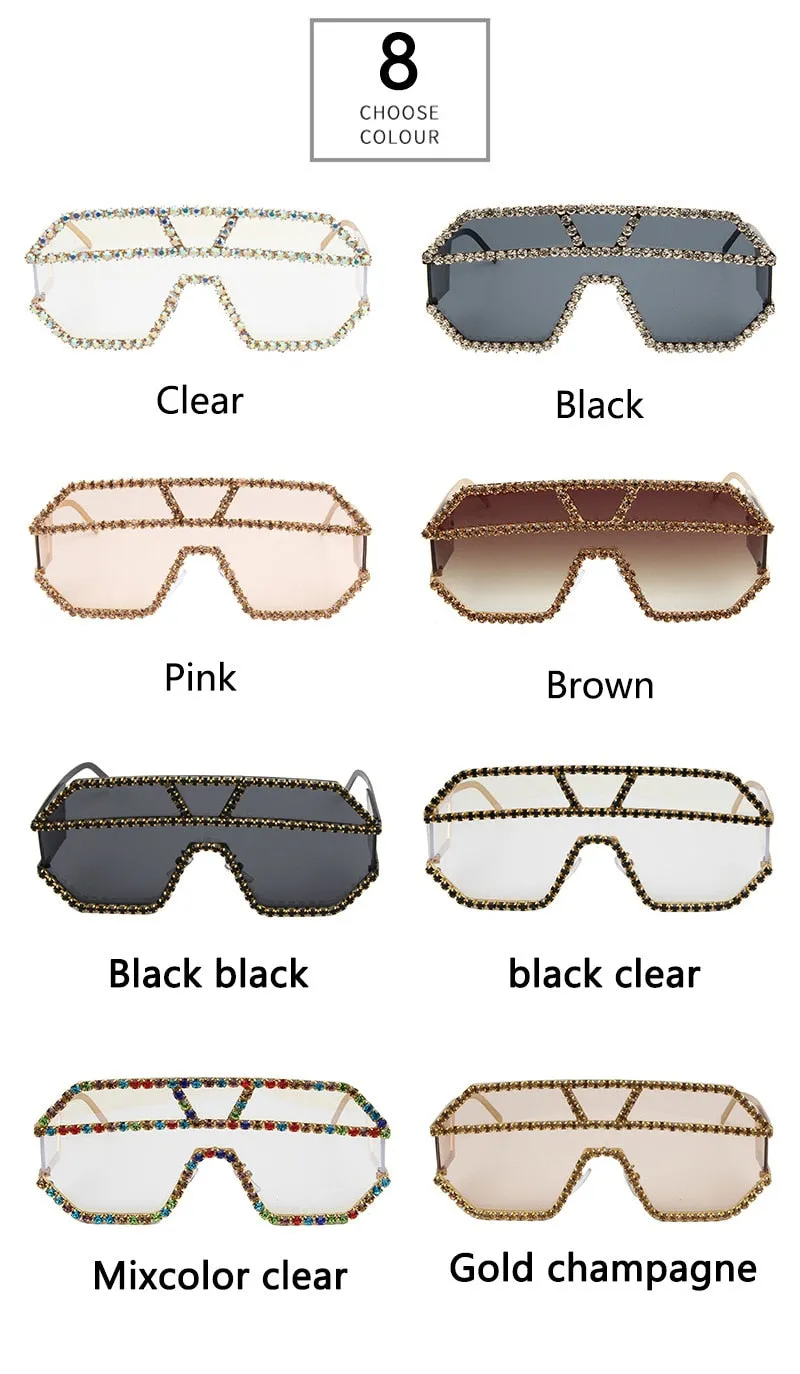Women's Fashion Oversized Square Rhinestone Eyewear Sunglasses