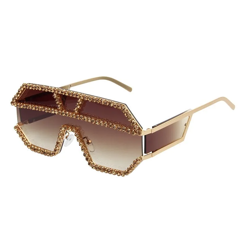 Women's Fashion Oversized Square Rhinestone Eyewear Sunglasses