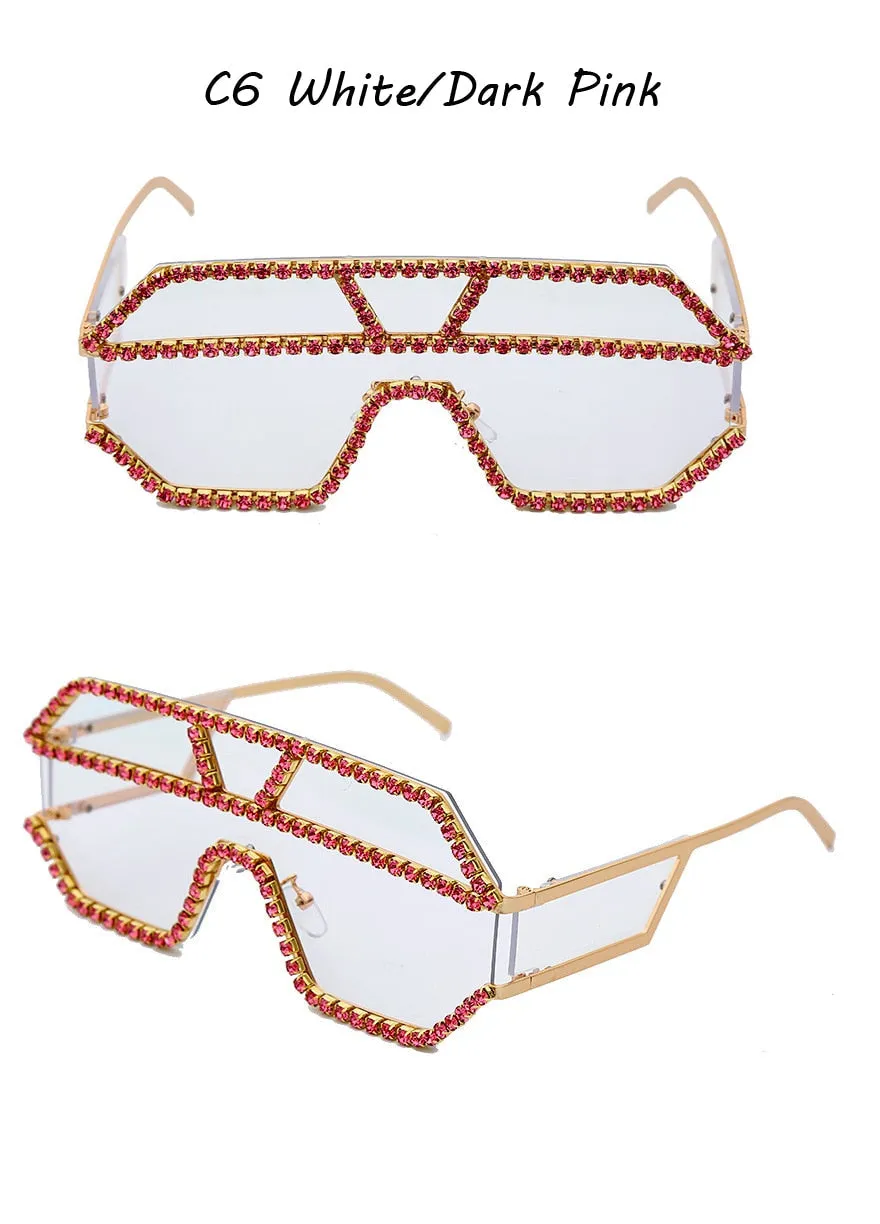 Women's Fashion Oversized Square Rhinestone Eyewear Sunglasses