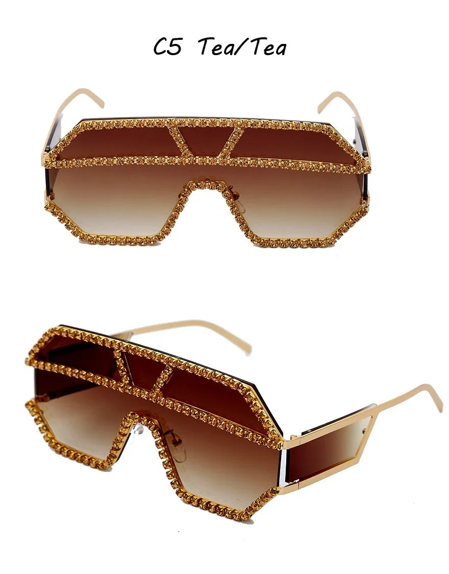 Women's Fashion Oversized Square Rhinestone Eyewear Sunglasses