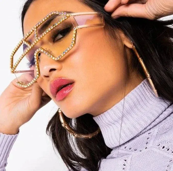 Women's Fashion Oversized Square Rhinestone Eyewear Sunglasses