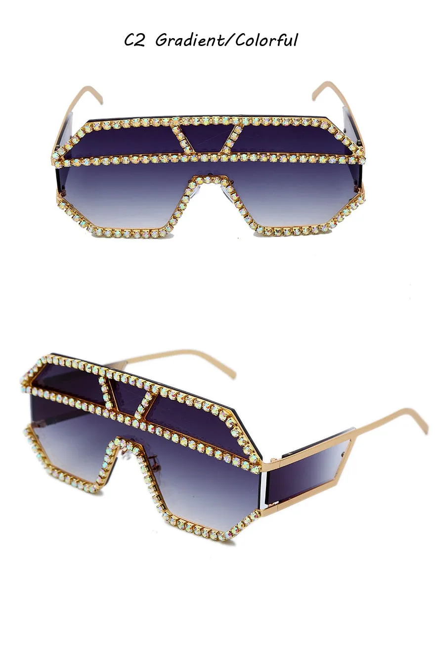 Women's Fashion Oversized Square Rhinestone Eyewear Sunglasses