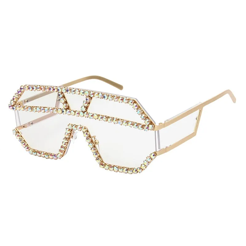 Women's Fashion Oversized Square Rhinestone Eyewear Sunglasses