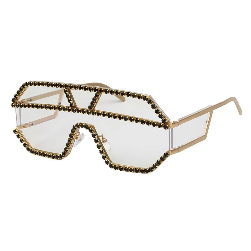 Women's Fashion Oversized Square Rhinestone Eyewear Sunglasses