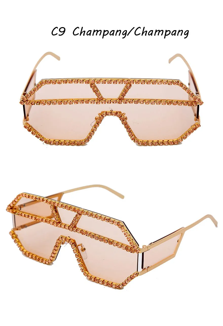 Women's Fashion Oversized Square Rhinestone Eyewear Sunglasses
