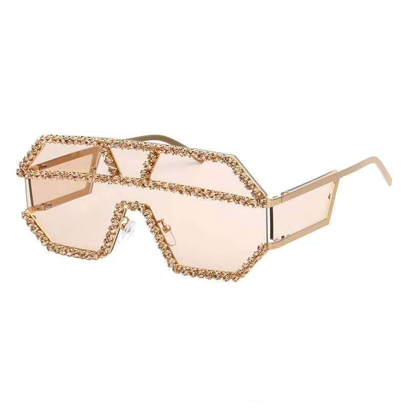 Women's Fashion Oversized Square Rhinestone Eyewear Sunglasses