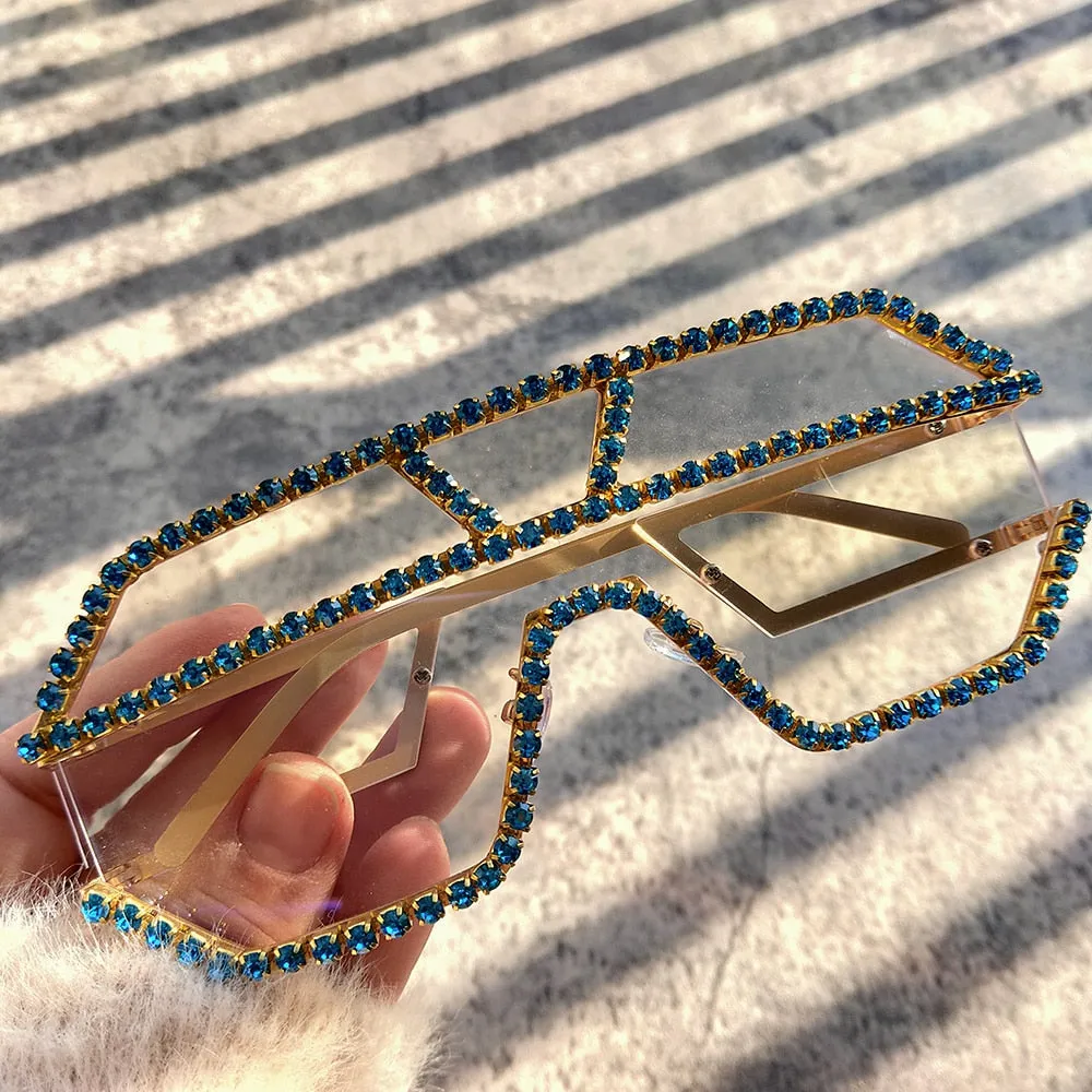 Women's Fashion Oversized Square Rhinestone Eyewear Sunglasses
