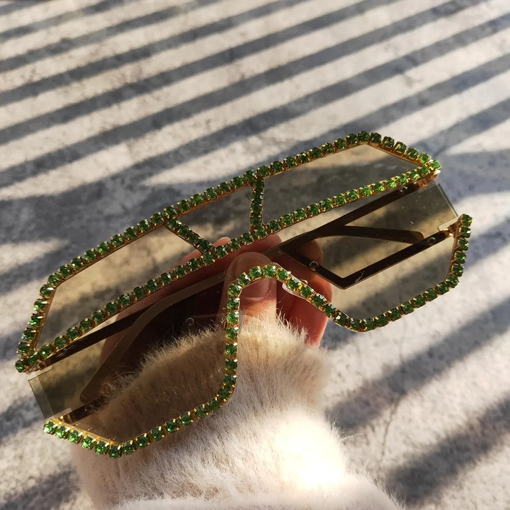 Women's Fashion Oversized Square Rhinestone Eyewear Sunglasses
