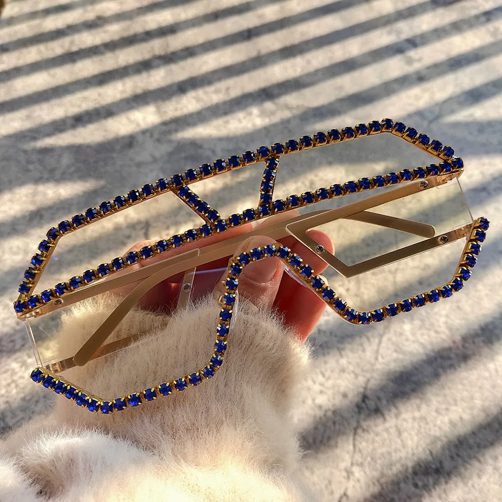 Women's Fashion Oversized Square Rhinestone Eyewear Sunglasses