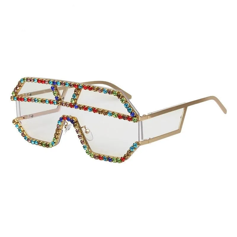 Women's Fashion Oversized Square Rhinestone Eyewear Sunglasses