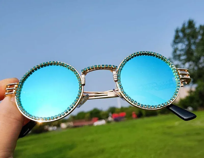 Women's Fashion Round Diamond Luxury Rhinestone Punk Sunglasses